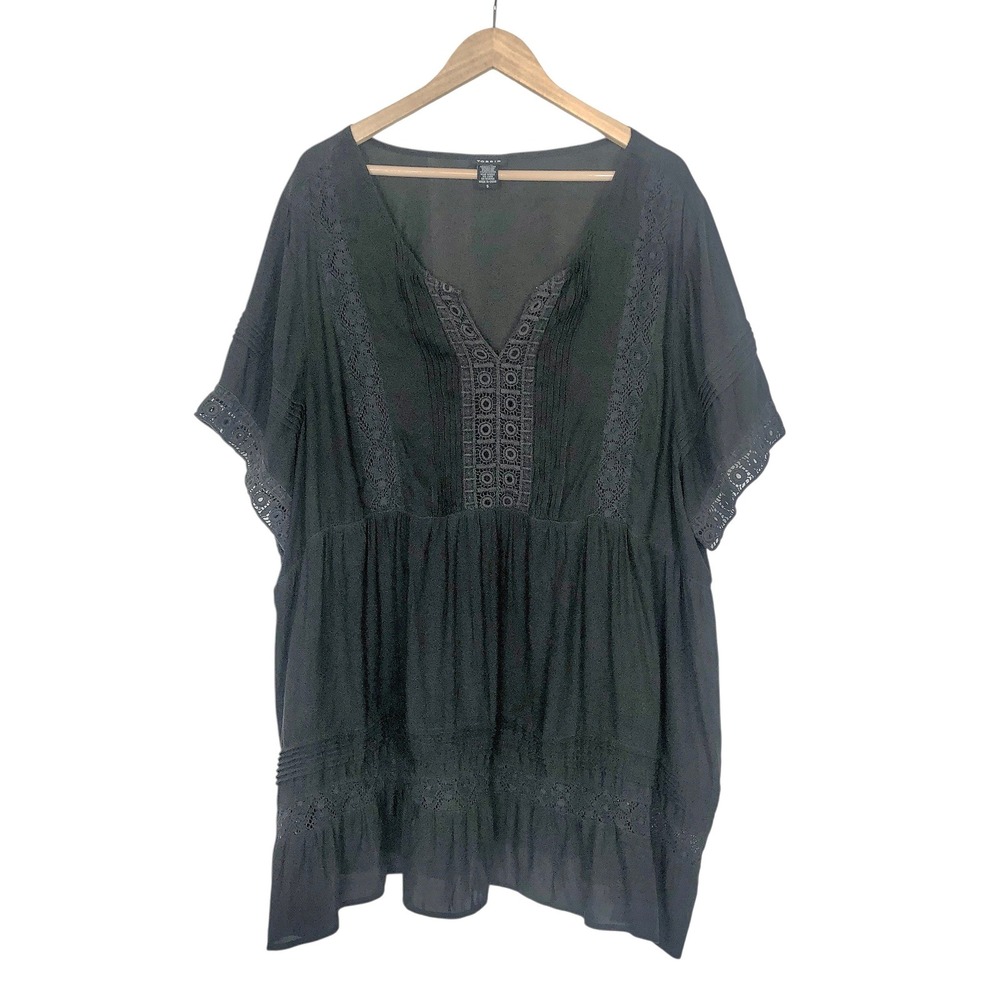 Torrid Crochet Lace Trim Pintuck Babydoll Tunic Top Shirt Plus Size 5X Boho
